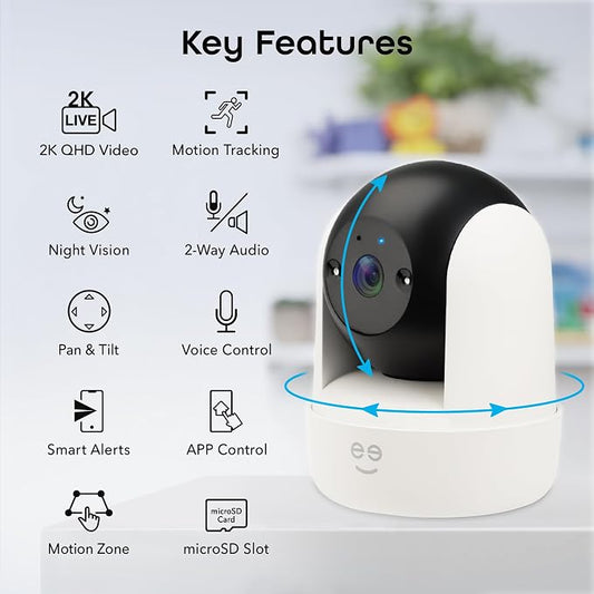 Geeni Orbit 3MP Smart PTZ Security Camera, 2K HD, Pan & Tilt Auto-Follow