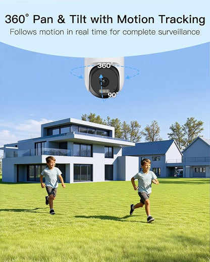 VIMTAG Pan/Tilt Outdoor Security Camera, 4K 8MP WiFi Home CCTV Camera, 360° View & Motion Tracking, Color Night Vision, 2-Way Audio, AI Detection Alarm, IP66, Cloud & SD Card Storage, Works w/Alexa