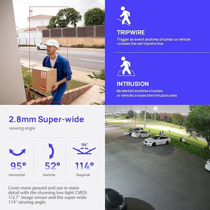 VIKYLIN 4MP Full Color Night Vision Security IP POE Camera Outdoor with AI Human & Vehicle Detection,Active Deterrence, Built-in Microphone,SD Card Slot (256GB),IP67,2.8mm Lens 129° FOV, 4MP@30fps