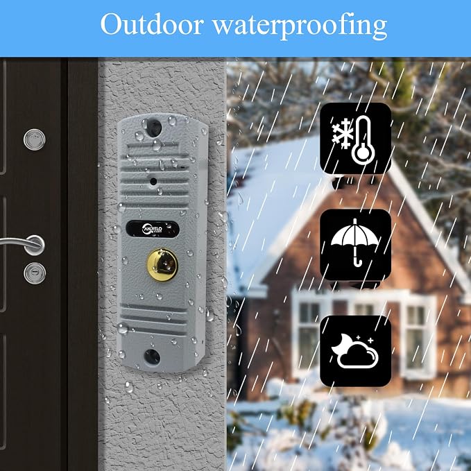 7 Inch Video Apartment Doorbell Intercom System,Two-Way Audio, Infrared Night Vision Function, IP65 Dustproof and Waterproof, Unlocking,90°Wide Angle Lens for Home Villa