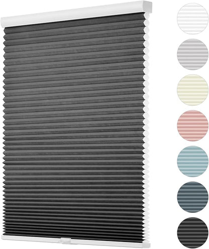 Changshade Custom Cordless Cellular Window Blinds, Light Filtering Pleated Honeycomb Shades, 1.5 inch Single Cell Cellular Shades for Home, Bedroom, Bathroom, French Door, Black, JZCMC-CEL-BK-D
