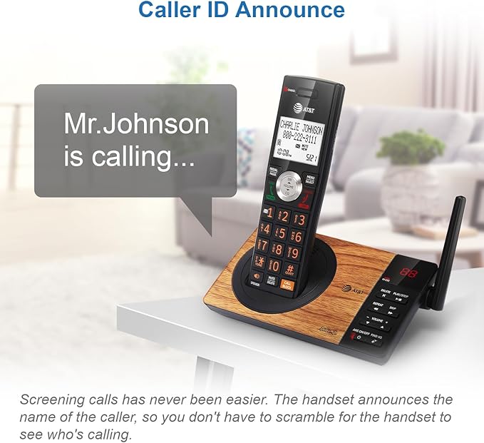 AT&T CL82267 DECT 6.0 2-Handset Cordless Phone for Home with Answering Machine, Call Blocking, Caller ID Announcer, Intercom and Long Range, Black & Wood Grain Finish