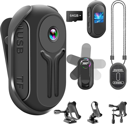 Upgraded 1080P Mini Body Camera with 64GB Card, Sports Action Cameras, Hands-Free Body Cam with Magnetic Back Clip, Mini POV Camera for Cycling Vlogging Travel
