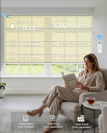 Motorized Roman Shades for Windows, Custom Light Filtering Roman Blinds with Remote, Smart Privacy Window Shades for Living Room Kitchen Office, Alexa & Google Home Compatible, App Control via RF Hub