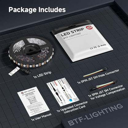 BTF-LIGHTING WS2812B IC RGB LED Strip,UL Listed,Pure Gold Wires,DC5V 16.4FT 300LED 5050SMD,Individually Addressable,Flexible for DIY Chasing Full Color Project,3M Tape,IP30(No Adapter or Controller)