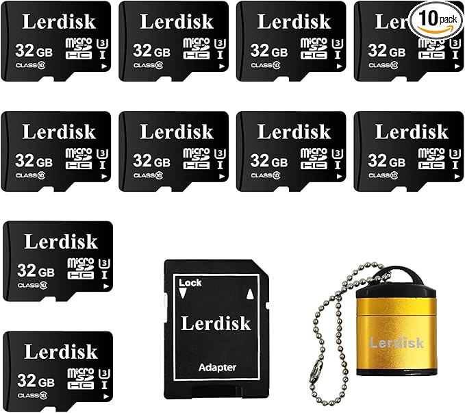Factory Wholesale 32GB Micro SD Card 10-Pack, U3 A1 V30 Class 10, 80+MB/s Read for 4K Camera, Game Console, Drone,CCTV -with SD Adapter(10x32GB)