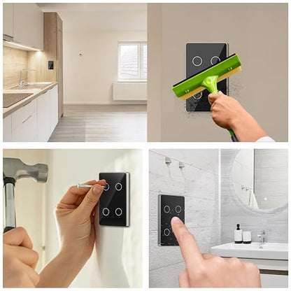 2.4GHz WiFi Smart Touch Wall Single Fire Smart Light Switch, Need Neutral Wire, Glass Panel Light Switch Work with Smart Life/Tuya App, Alexa and Google Home (Black 4 Gang)