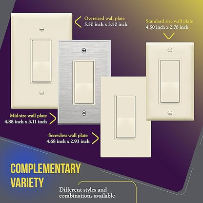 ENERLITES Decorator Paddle Rocker Light Switch, Gloss Finish, Single Pole, 3 Wire, Grounding Screw, Residential Grade,15A 120V/277V, UL Listed, 91150-LA-10PCS, Light Almond (10 Pack)