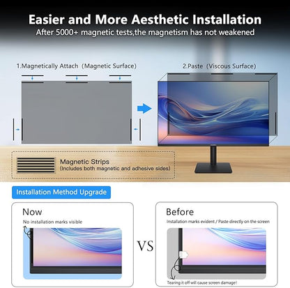 Magnetic Computer 27 Inch Privacy Screen for 16:9 Aspect Ratio Widescreen Monitor, Anti Glare Blue Light Protector Shield Filter for Eyes, Removable Computer Monitor Privacy Screen 27 inch