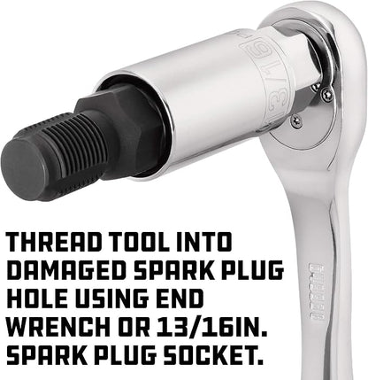 Powerbuilt 14mm & 18mm Spark Plug Hole Rethreader Tool, Repairs Damaged Spark Plug Threads, Fits 13/16-Inch Socket - 648422