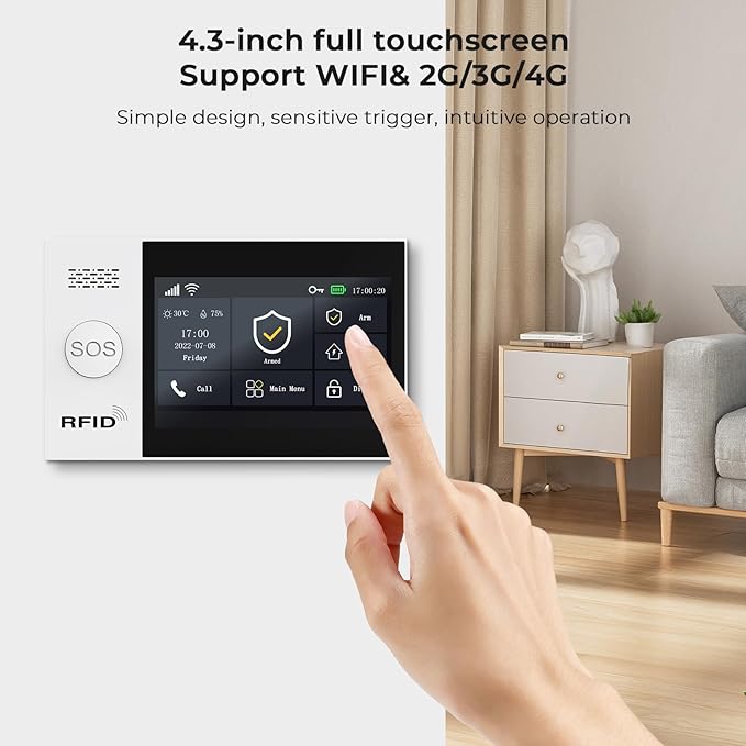 Alarm System for Home Security Touch Screen WiFi Wireless Home Alarm 20 Piece Kit with Siren PIR Motion Sensor Window/Door Sensor Remote Controls Security Systems for House