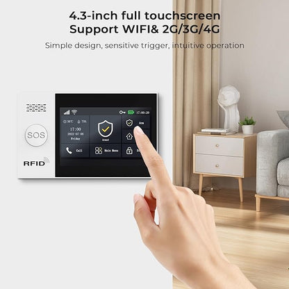 Alarm System for Home Security Touch Screen WiFi Wireless Home Alarm 20 Piece Kit with Siren PIR Motion Sensor Window/Door Sensor Remote Controls Security Systems for House