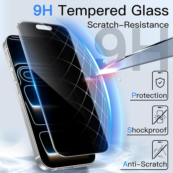JETech 360 Degree Privacy Screen Protector for iPhone 17 Pro 6.3-Inch, 4-Way Anti-Spy Tempered Glass Film with Easy Installation Tool, 2-Pack