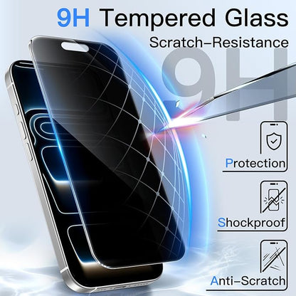 JETech 360 Degree Privacy Screen Protector for iPhone 17 Pro 6.3-Inch, 4-Way Anti-Spy Tempered Glass Film with Easy Installation Tool, 2-Pack
