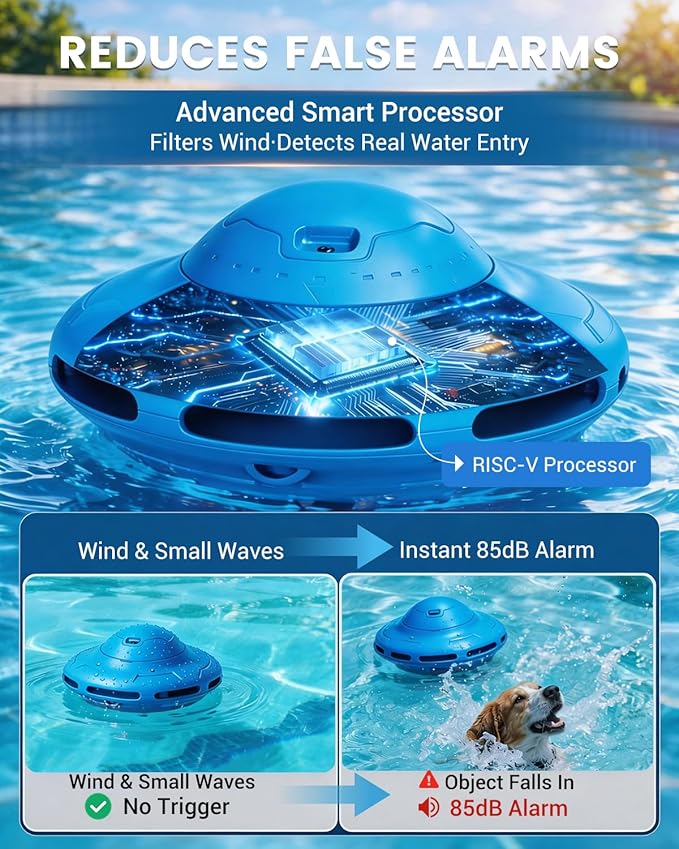 Smart Pool Alarm with App for Inground & Above Ground Pools, Adjustable Sensitivity Water Detection Alarm up to 20x40ft, 85dB+ Safety Alerts for Kids, Pets & Accidental Entry(Blue)