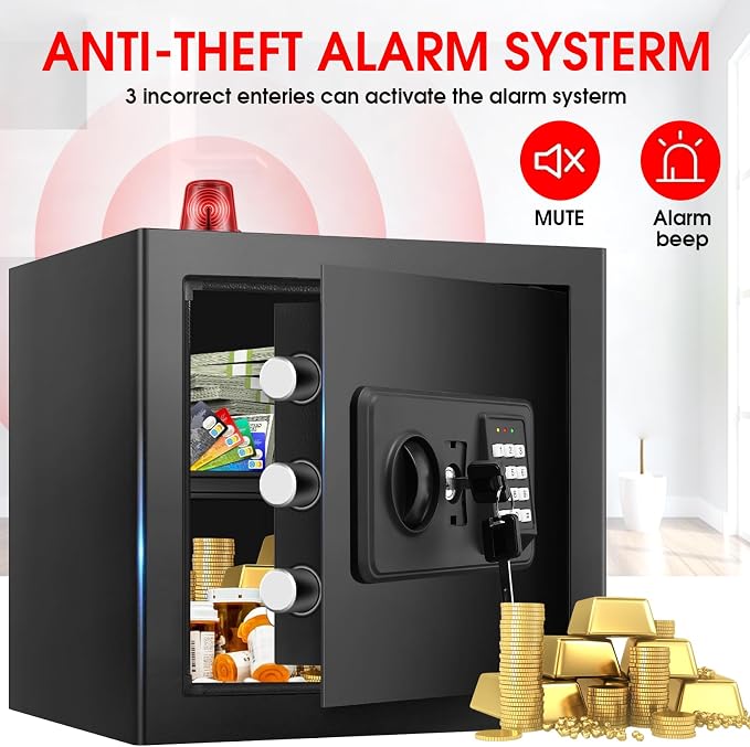 1.8 Cub Small Fire Safe for Home Use, Digital Security Safes Fireproof Waterproof with Combination Lcok and Removable Shelf, Anti-theft Fireproof Safe Box for Document Money Valuables