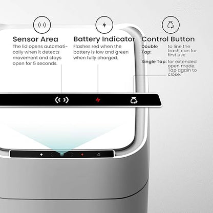 Automatic Self Changing Trash Can,Self Sealing Trash can,Self Bagging Motion Sensor Touchless Garbage Can for Kitchen Bathroom Office, 4.5 Gallon 17L, 12 Refill Rings
