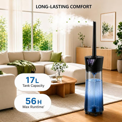 17L Humidifiers for Bedroom Large Room – Ultra Quiet (35dB), 56H Runtime, Smart App&Remote, Auto Humidistat, Top Fill Cool Mist Humidifier, Aroma Diffuser, Auto Shut-Of – Whole House, Black