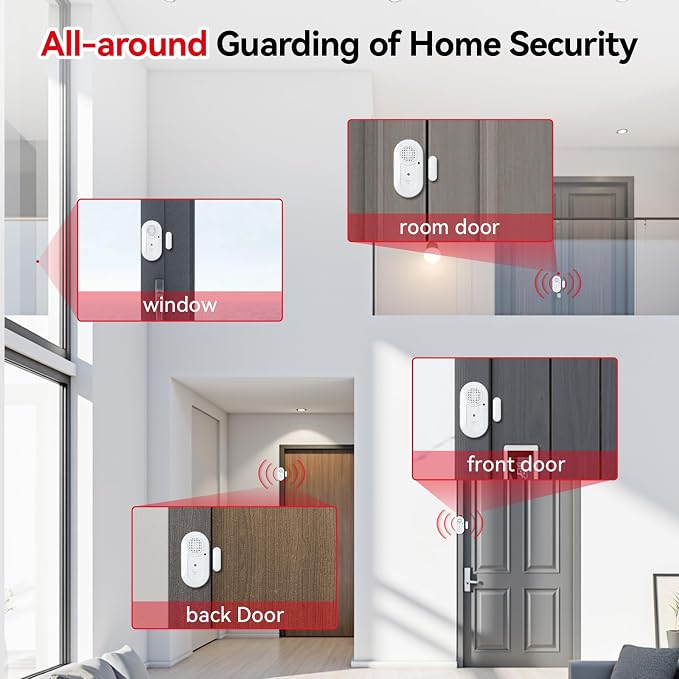 Sanjie Door Window Alarm Sensors, 3 Pack, 125dB, Volume Control | 125dB wireless sensors alert when doors or windows open, with adjustable volume, easy installation and long battery life