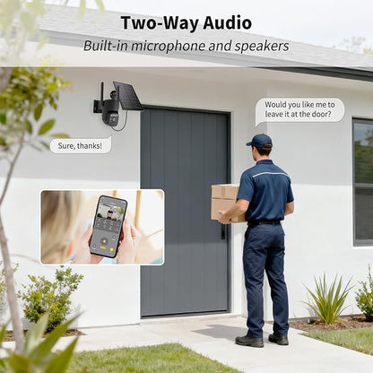 WY-LINK Solar Camera Outdoor Wireless, 360° Cameras for Home Security, Two-Way Talk, Auto Tracking, Light Alarm, Color Night Vision