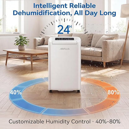 AIRPLUS 4,500 Sq.Ft 70 Pint Dehumidifier for Basements and Home-with Drain Hose,Efficient,Energy-with Dual Protection and 4 Smart Modes,24H Timer,Defrost,for Large room
