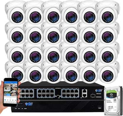 GW Security 32 Channel 4K NVR 5MP H.265 IP Surveillance Security Camera System with 24-Piece Super HD 1920P Weatherproof Microphone PoE Security Dome Cameras, AI Human Detection