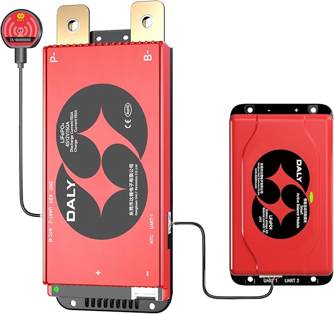 DALY BMS 12V 4S 150A Balance - 1A Active Cell Balancing BMS with Bluetooth Module for 12V LiFePO4 Battery Pack for RV trolling Motor Battery Portable Power Station