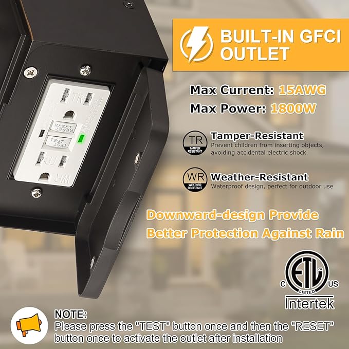 Porch Light with GFCI Outlet Built in, Dusk to Dawn Outdoor Lighting with Outlet, Waterproof Anti-Rust Alunmium Exterior Wall Mount Fixture, Outside Light for House Garage Front Door, Bulb Included