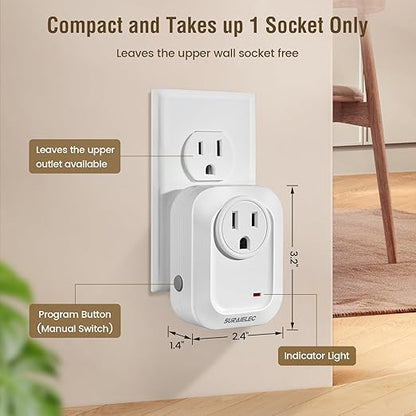 SURAIELEC Wireless Wall Switch Remote Control Outlet, No Wiring, 100ft RF Range, Pre-Programmed, Expandable Wireless Light Switches for Plug in Pendant Light, Lamp (2 Wall Switches and 1 Receiver)