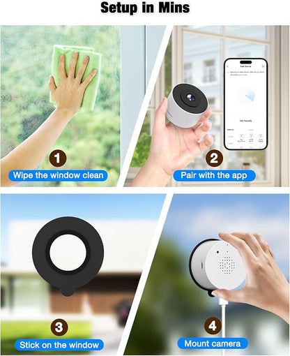 2K Window Camera for Home Security with Full Color Night Vision, 2.4GHz WiFi Indoor Security Cameras, Human & Motion Detection, 24/7 Monitoring, 2-Way Talk, Easy Install