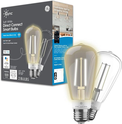 Cync GE Smart LED Light Bulb, ST19 Edison Style, Works with Amazon Alexa and Google Home, WiFi Light, Soft White, 60W Equivalent, (Pack of 2)