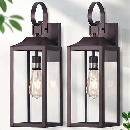 19" Large Outdoor Wall Lantern 2 Pack, Bronze Exterior Lighting Fixtures Porch Light, Outdoor Light Fixtures Waterproof Wall Sconce Lamps Outside Lights for House Patio Garage Porch