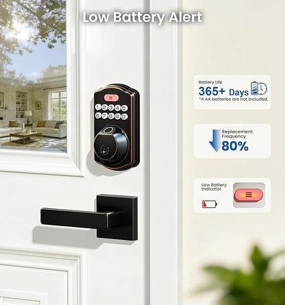 Veise KS02A Fingerprint Keyless Entry Door Lock, Auto Lock, Electronic Keypad Deadbolt for Front Door, Biometric, Anti-Peeping Password, Easy Install, Oil Rubbed Bronze