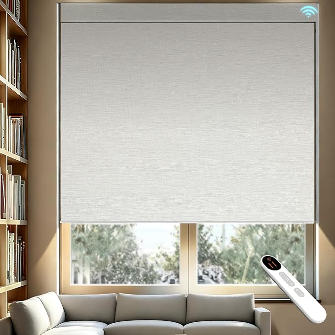 Motorized Blackout Roller Shades with Remote – Smart Blinds for Bedroom, Alexa Google Home Siri, Matter Compatible, Custom Electric Window Shades, Cordless Rechargeable