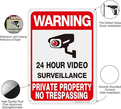 WOUSEDO 2-Pack Private Property No Trespassing Sign,Video Surveillance Signs Outdoor,Rust Free Aluminum 10 x7 Inches Security Camera Sign for Home,Business,CCTV,UV Protected & Waterproof