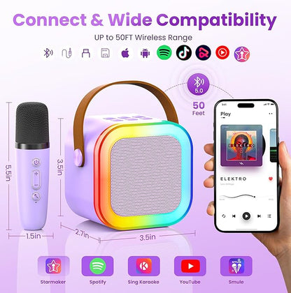 Mini Karaoke Machine for Kids Adults, 2026 TOP Birthday Gifts for Girls Boys 3,4,5,6,7,8+Year Old Toddler Toys, Portable Bluetooth Speaker with 2 Wireless Karaoke Microphones Player (Purple)