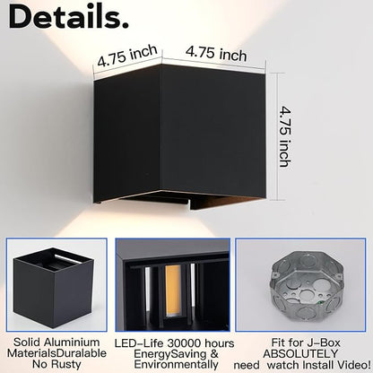 Outdoor Wall Lights 2PCS 3000k Wall Light Outdoor Porch Light Modern Wall Sconce up Down Light Outdoor Wall Light fixtures 20W LED Wall Pack Light