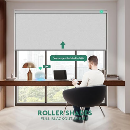 Motorized Blinds with Remote [100% Blackout & Silent Motor] Smart Blinds Compatible with Alexa Google HomeKit, Electric Roller Shades for Indoor Windows, Customized Size, Linear Lunar Silver
