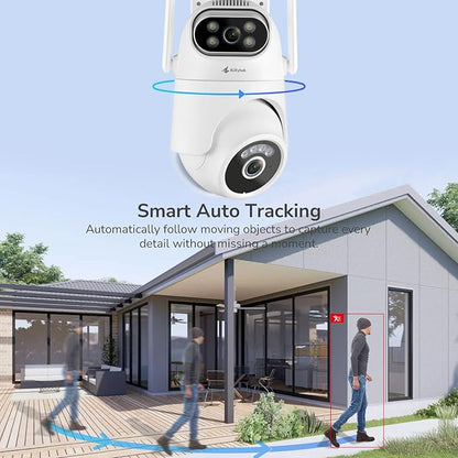 Home Security Camera System Wireless, Dual Lens 2K Security Cameras Wireless Outdoor with 2.4/5GHz WiFi, 360° PTZ, Auto Tracking, Motion Detection, Night Vision, 2-Way Audio, 10CH NVR with 500GB HDD