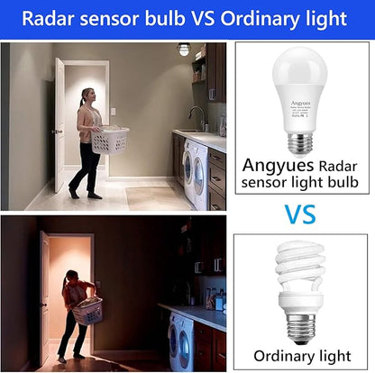 Radar Motion Sensor Light Bulb, Adjustable Detection Range 12W (100 Watt Equivalent) A19 Motion Sensing Outdoor Bulb Auto-Activated Dusk to Dawn LED Bulb, Daylight 5000K E26 1100LM, 2Pack