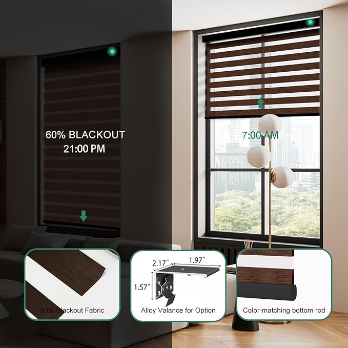 Motorized Zebra Blinds with Remote [Dual Layer + Light Filtering] 60% Blackout Smart Shades for Indoor Windows, Alexa Google and HomeKit Compatible, Customized Size, Woven Violet