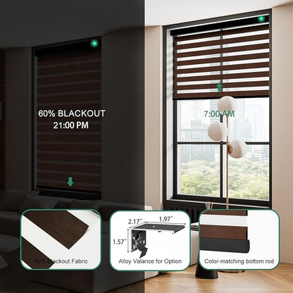 Motorized Zebra Blinds with Remote [Dual Layer + Light Filtering] 60% Blackout Smart Shades for Indoor Windows, Alexa Google and HomeKit Compatible, Customized Size, Woven Violet