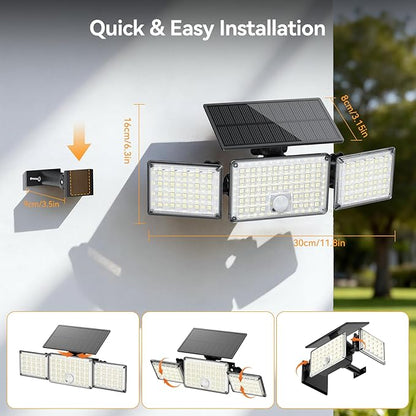 TECKNET Solar Lights Outdoor with Remote, 322 LED 3500LM Motion Sensor Outdoor Lights, 270° Adjustable Heads IP66 Waterproof Solar Flood Lights Outdoor for Yard Garage Pool, 2 Pack
