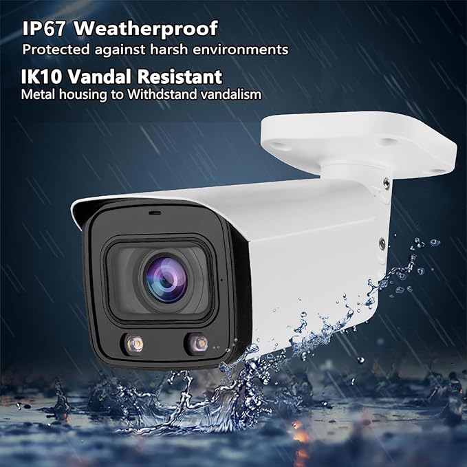 DahuaSecurity 8MP 5X Optical Zoom PoE IP Bullet Camera – 4K Varifocal Security Camera with Human & Vehicle Detection, Smart Dual Light, IP67, 256GB SD Card Slot, Full Metal Housing