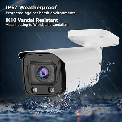 DahuaSecurity 8MP 5X Optical Zoom PoE IP Bullet Camera – 4K Varifocal Security Camera with Human & Vehicle Detection, Smart Dual Light, IP67, 256GB SD Card Slot, Full Metal Housing