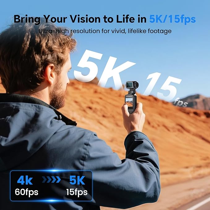 BOBLOV 5K Body Camera with Microphone, W5 Vlogging Camera, 5K/15FPS and 4K/60FPS with 270° Rotating Lens, External Mic Support, Clip/Strap Options, EIS Stabilization for Meeting, and Daily Use (128GB)