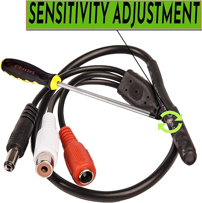 CCTV Microphone with Preamp RCA Audio Out 12V DC — Adjustable Gain — for DVR/NVR & IP Cameras (1 Pack)