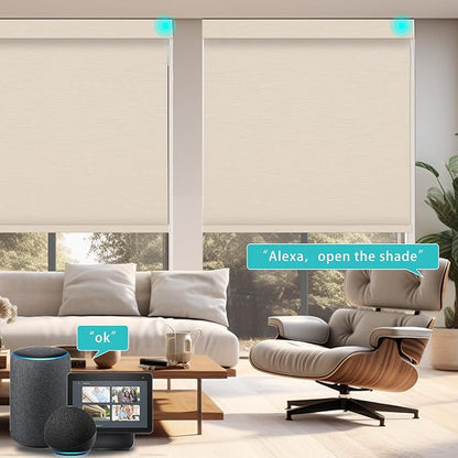 Changshade Smart Roller Shade with Remote Control Blackout Automatic Window Shades for Home Custom Size Motorized Blinds for Windows Compatible with Alexa,Google Home,Apple Homekit, Beige