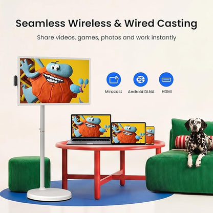 ApoloSign 24 Inch FHD Smart Portable TV on Wheels, Android 16 EDLA Certified, 128GB Storage, Built-in 5200mAh Battery, Voice Remote, Touch Screen TV with Rolling Stand for Home, Office - Gen2