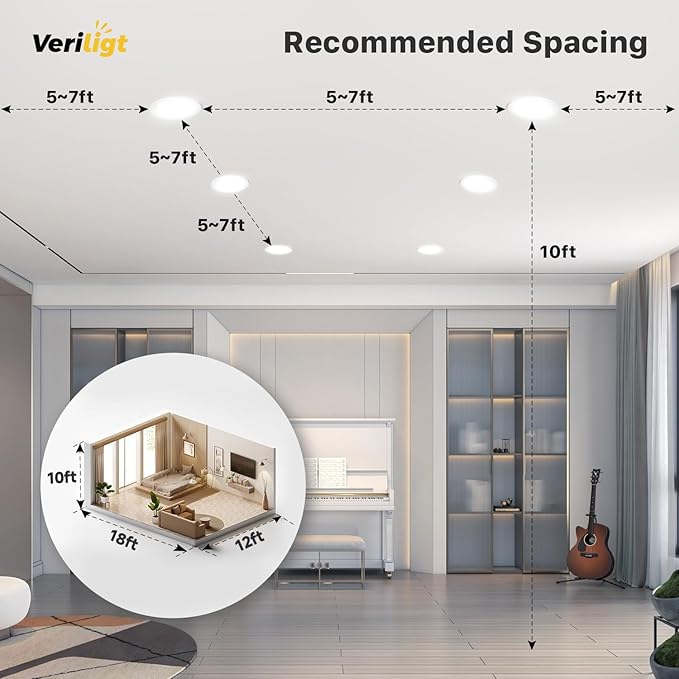 6 Pack 6 Inch 5CCT LED Recessed Light, Silm Canless Recessed Lighting, Dimmable, Damp Rated, 2700K-5000K Selectable, Wafer Ceiling Downlight with Junction Box, 1200LM, 12W 120V, ETL&FCC